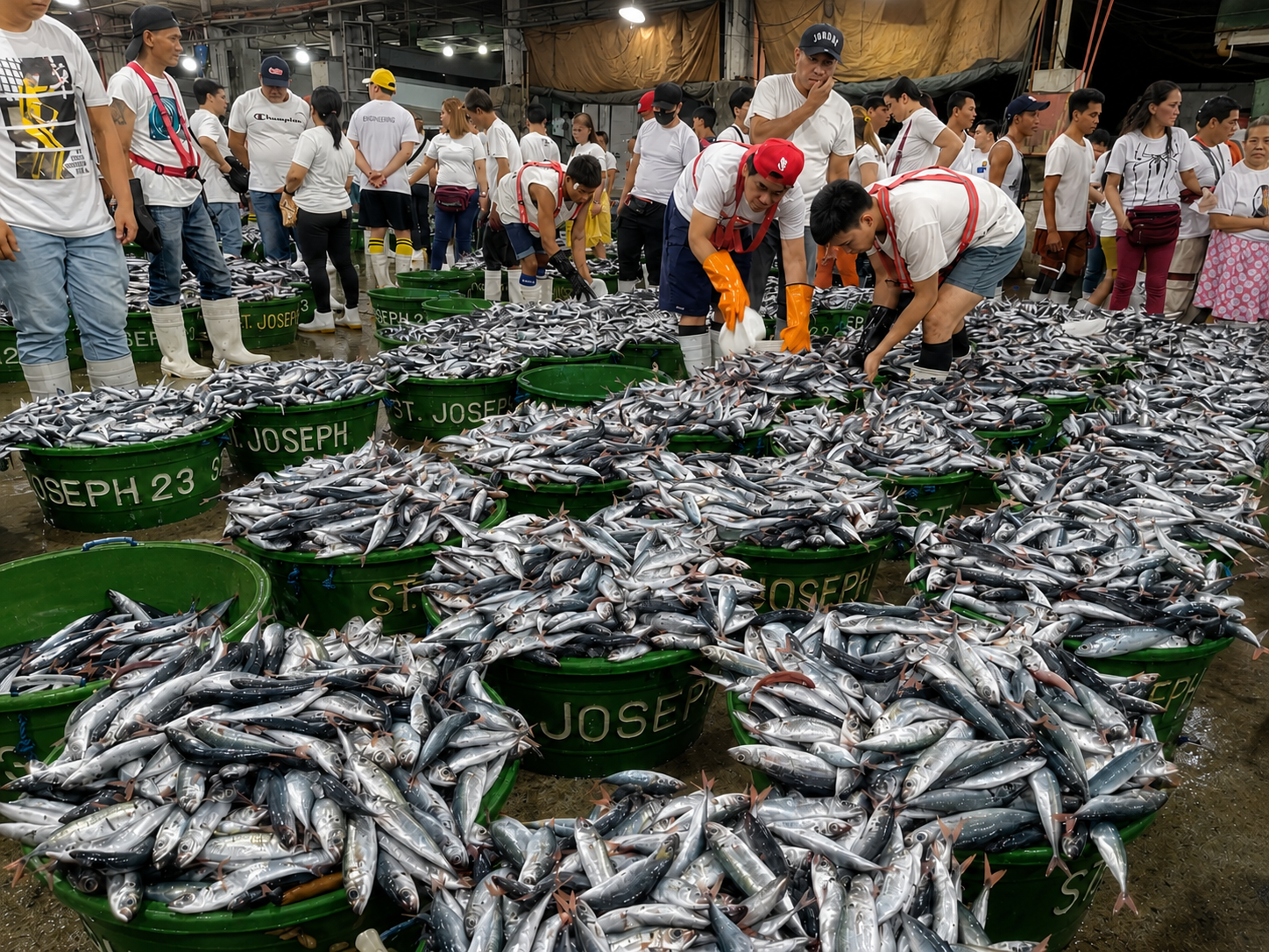 Team member selecting fresh seafood